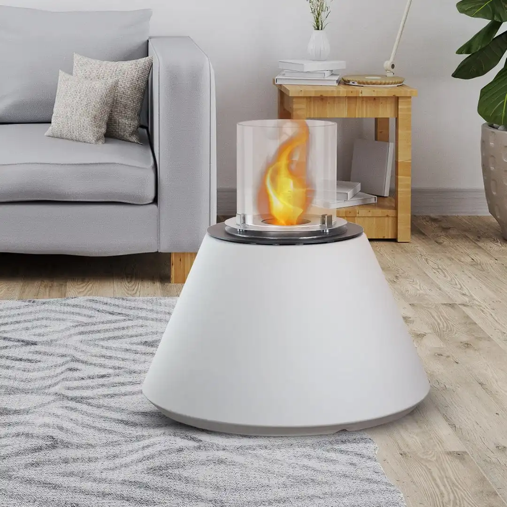 Lareira a Bioetanol de Chão STROMBOLI Branca – Interior e Exterior