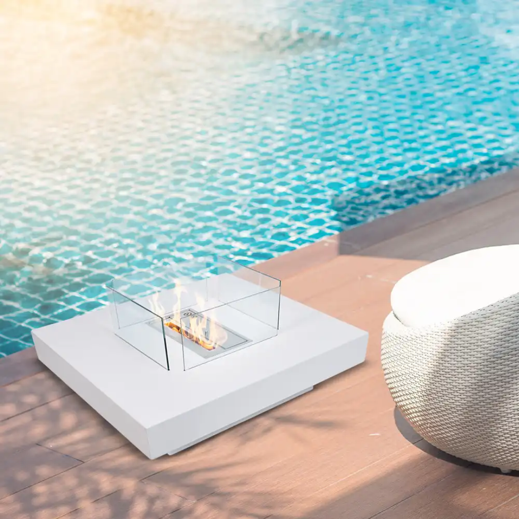Lareira a Bioetanol de Chão Panarea 70×70 cm Branca – Interior e Exterior
