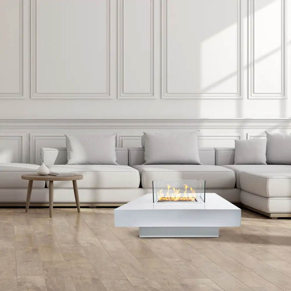 Lareira a Bioetanol de Chão Panarea 70×70 cm Branca – Interior e Exterior