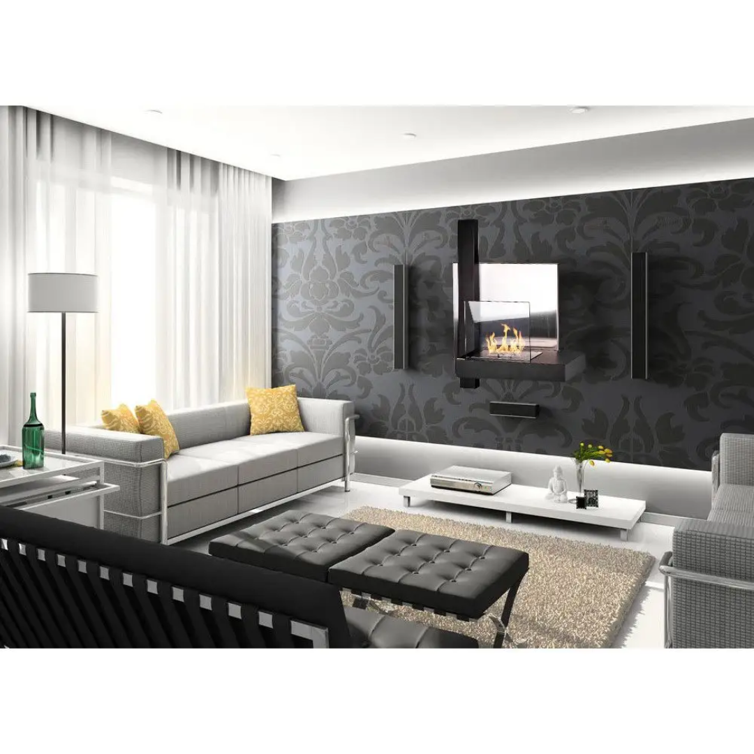 Lareira a Bioetanol de Parede VIENNA – 65 cm, Vidro Temperado, Preto