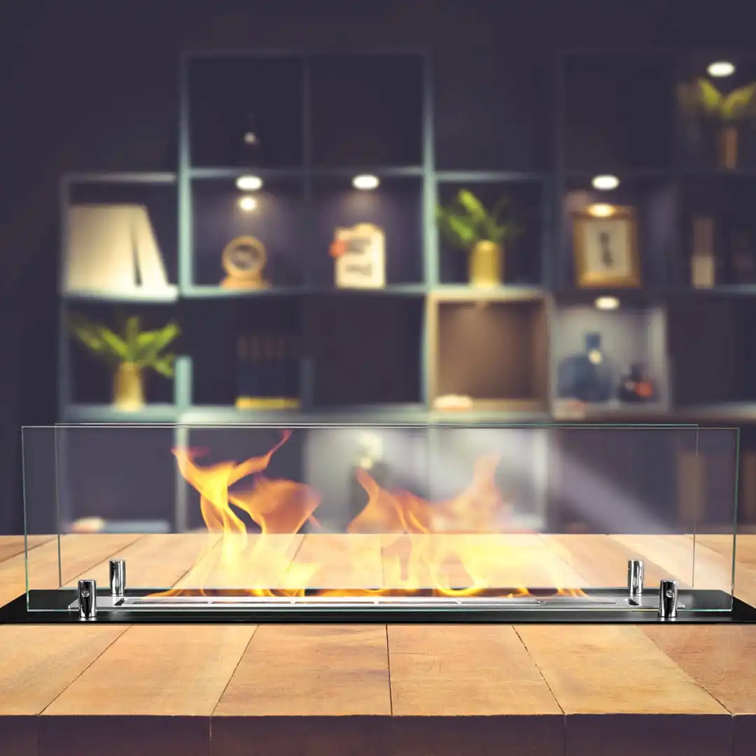 Queimador a Bioetanol 65 cm com Vidros em Aço Inoxidável