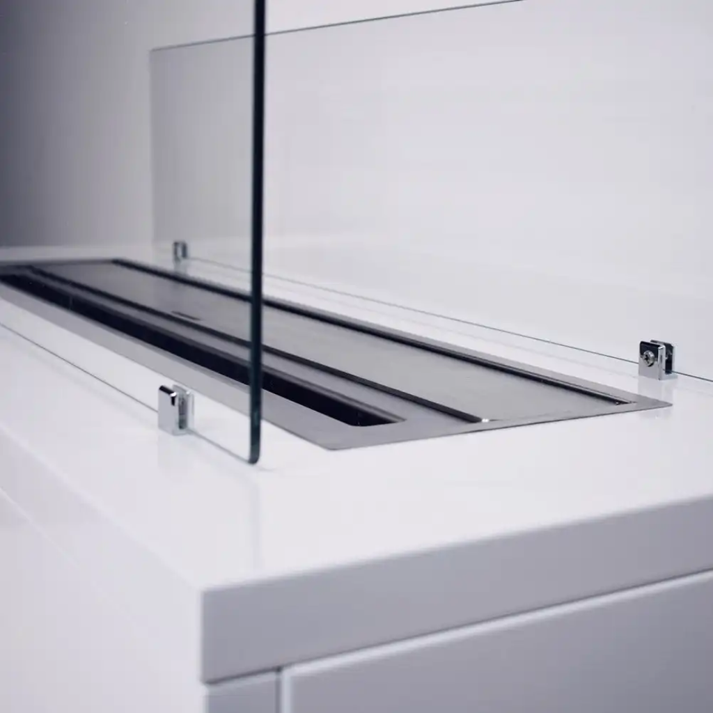 Lareira a Bioetanol de Chão Branca 100 cm – Design Moderno para Interior e Exterior