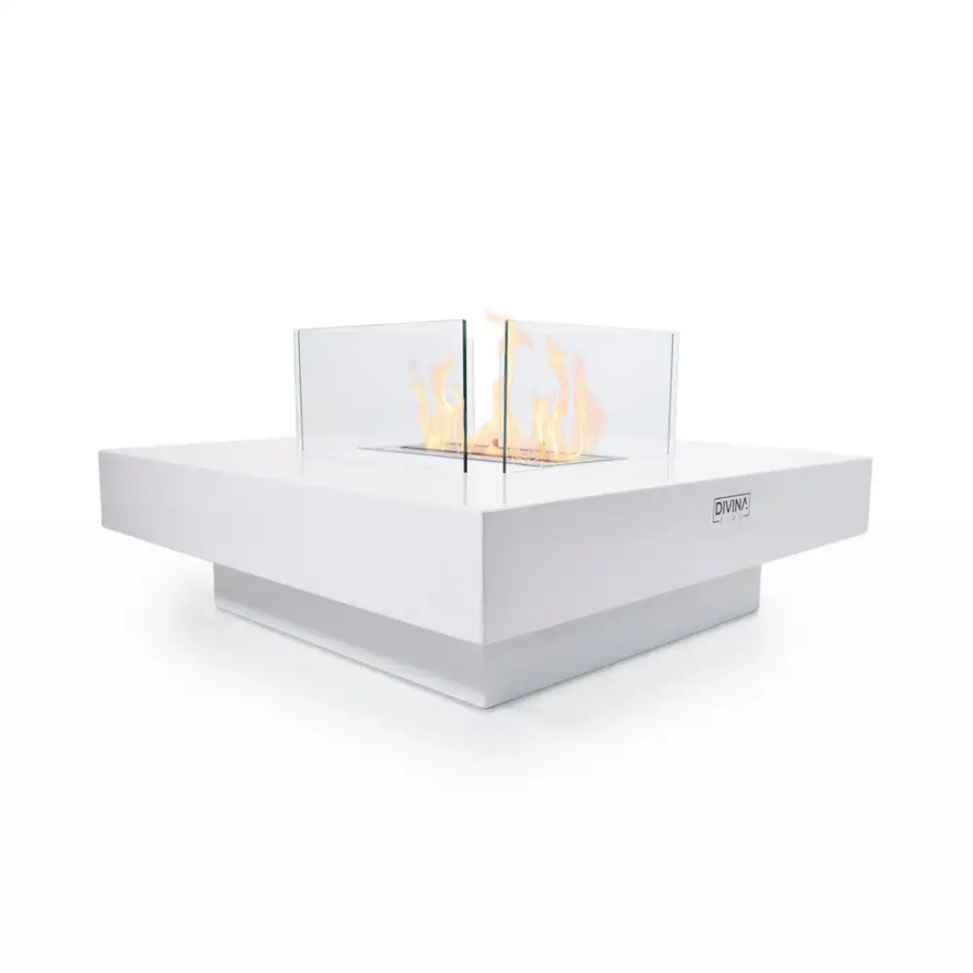 Lareira a Bioetanol de Chão Panarea 70×70 cm Branca – Interior e Exterior