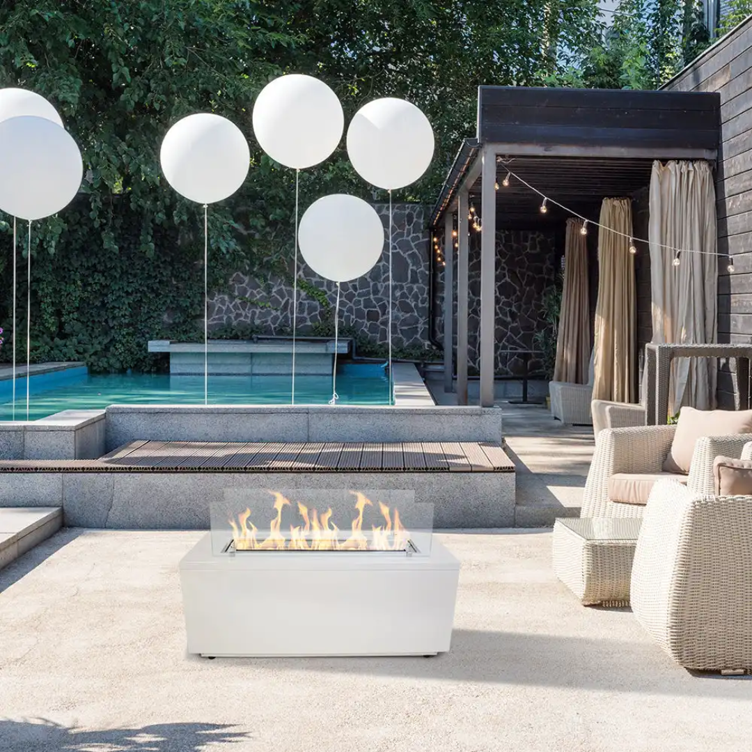 Lareira a Bioetanol de Chão Branca 100 cm – Design Moderno para Interior e Exterior